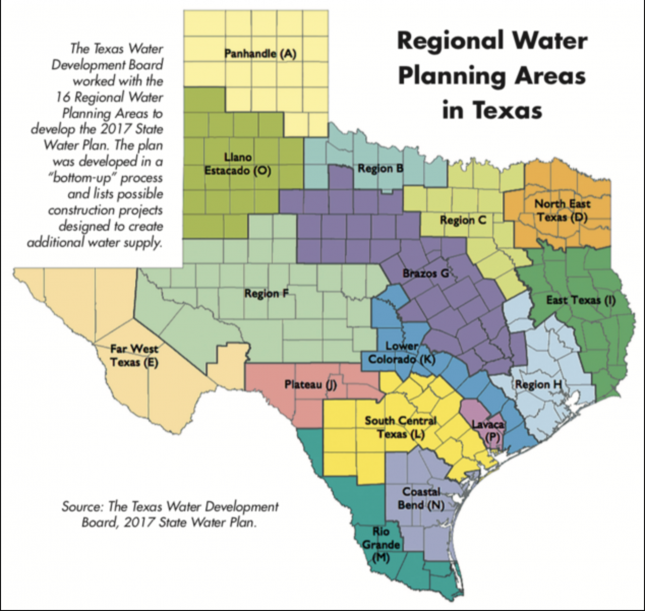 Map of Regional Water Planning in Texas